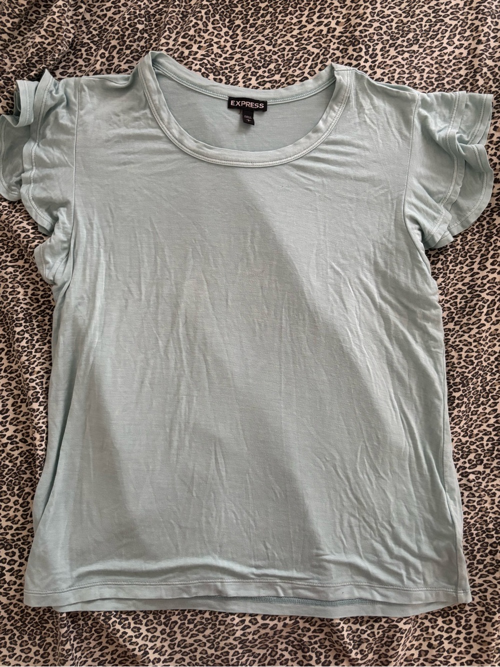 Express Light Blue Ruffle Sleeve Tee